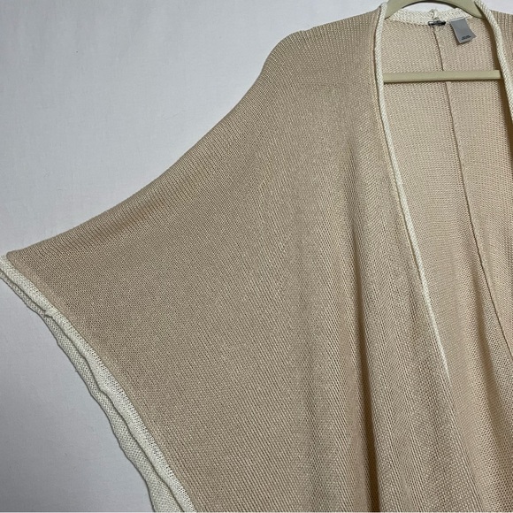 Chico's Linen Knit Contrast Trim Wrap Ruana Beachy Coastal One Size Beige Cream - Picture 6 of 12